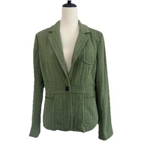 Bitten Sarah Jessica Parker Blazer Womens Lg Green Herringbone Wool Blend Career